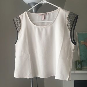 White Crop Top with Beaded shoulders